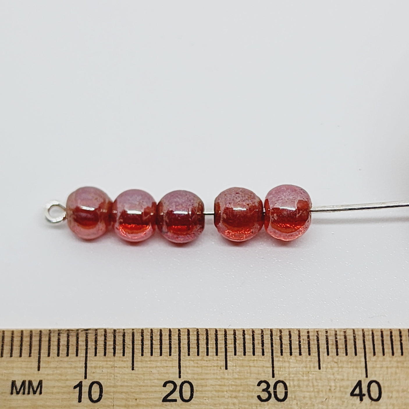6mm Round (100) - Transparent Red Lustre - Indian Glass Vintage Beads