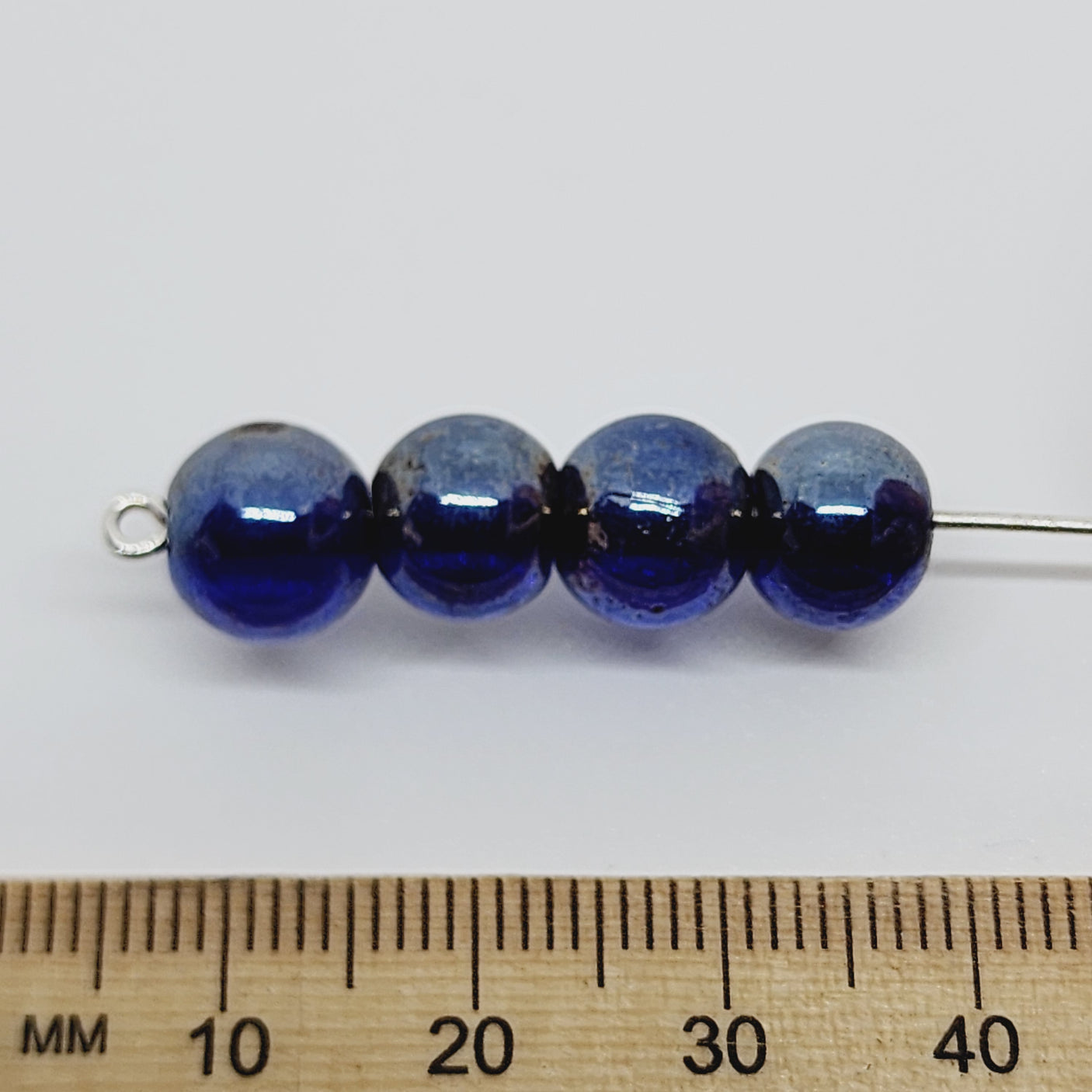 8mm Round (50) - Transparent Sapphire Blue Lustre - Indian Glass Vintage Beads