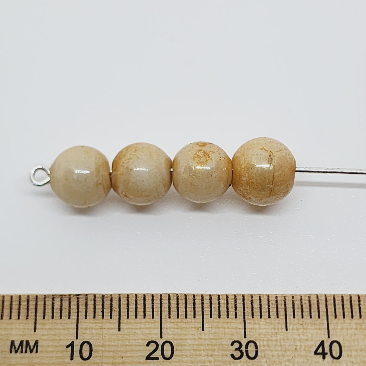 8mm Round (50) - Opaque Dark Cream Lustre - Indian Glass Vintage Beads