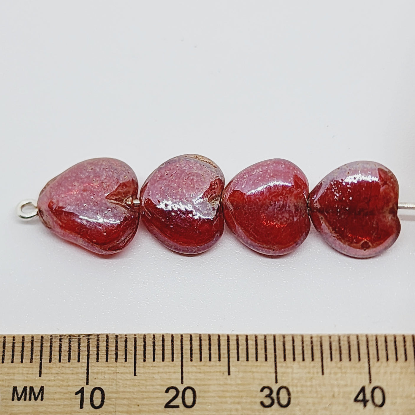 10mm Heart (25)- Transparent Red Lustre - Indian Glass Vintage Beads