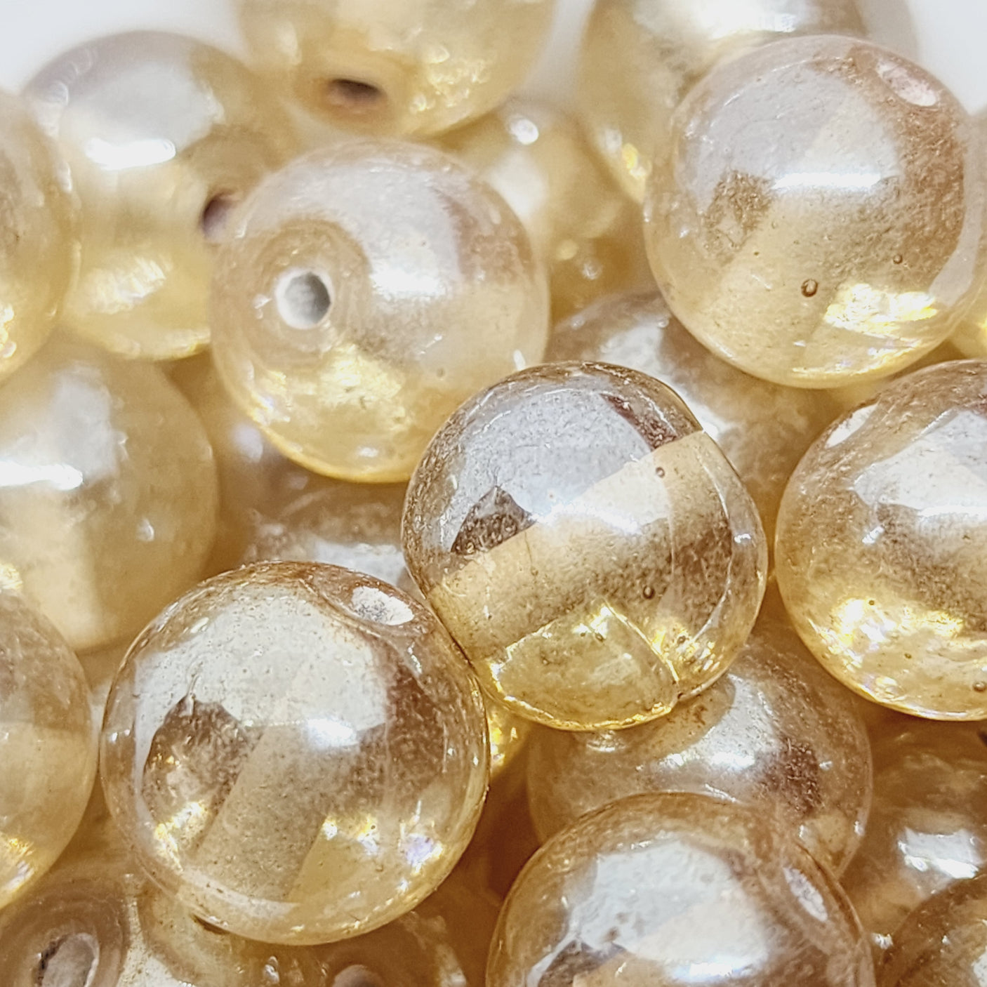 12mm Round (25) - Transparent Light Toffee Lustre - Indian Glass Vintage Beads