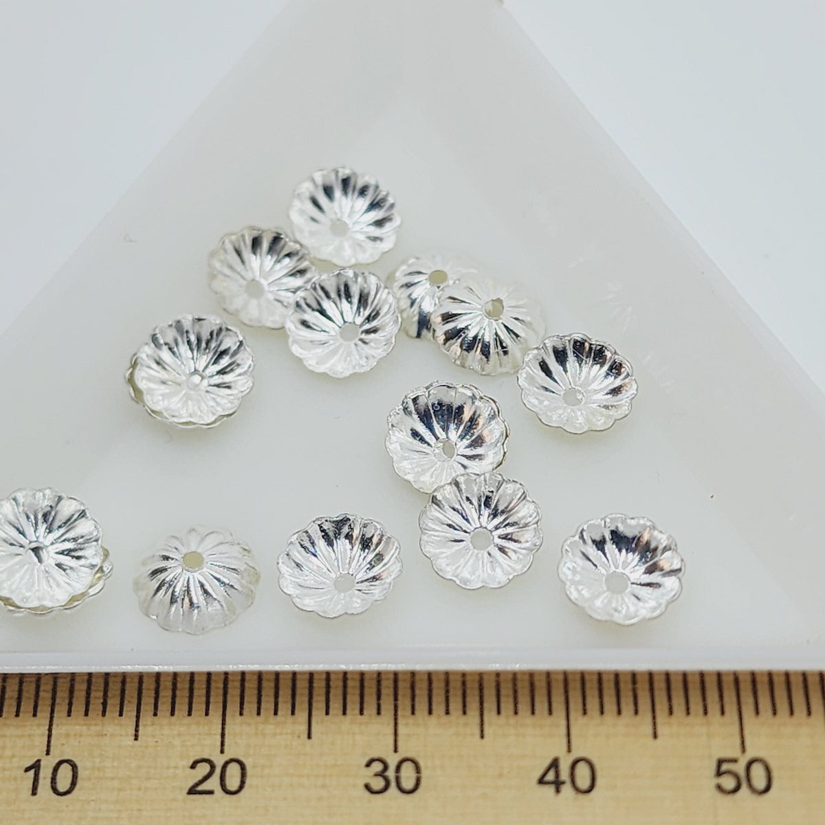 8mm Bead Cap (50) - Silver - Fluted - Bead Shack