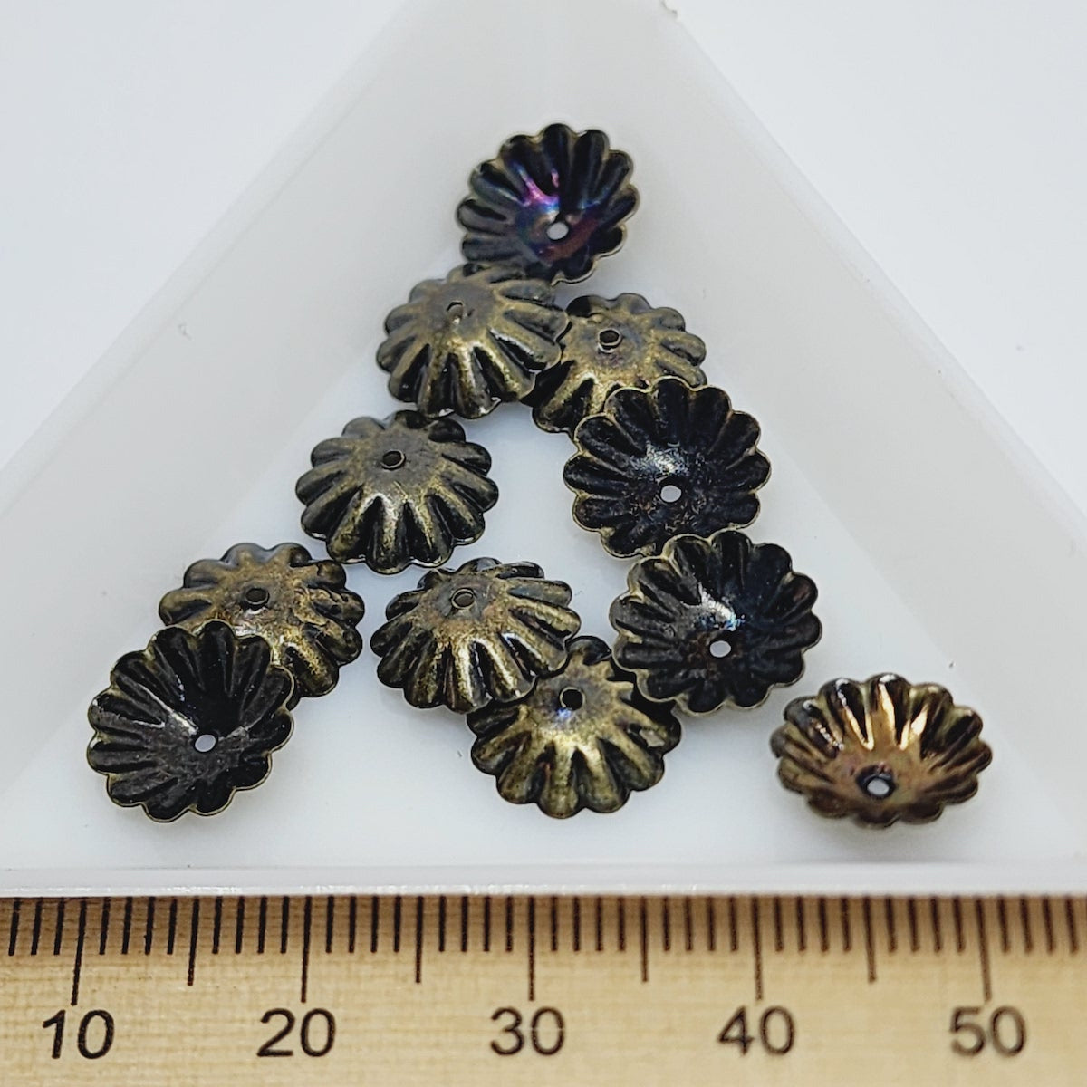 10mm Bead Caps (50) - Ancient Gold - Fluted - Bead Shack