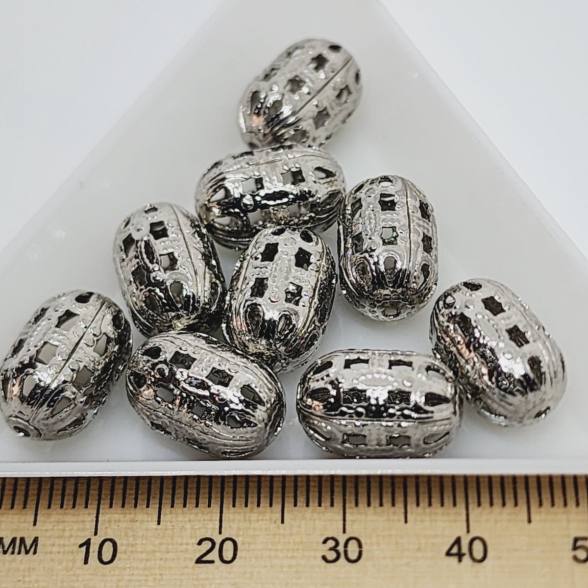 14x9mm Filigree Oval Bead (10) - Nickel