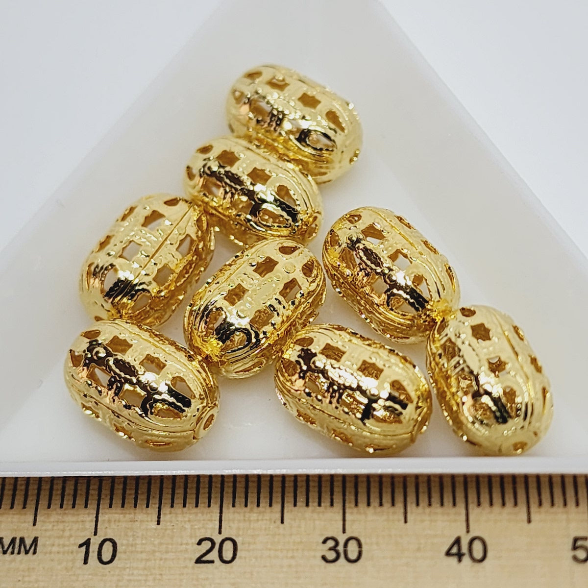 14x9mm Filigree Oval Bead (10) - Gold