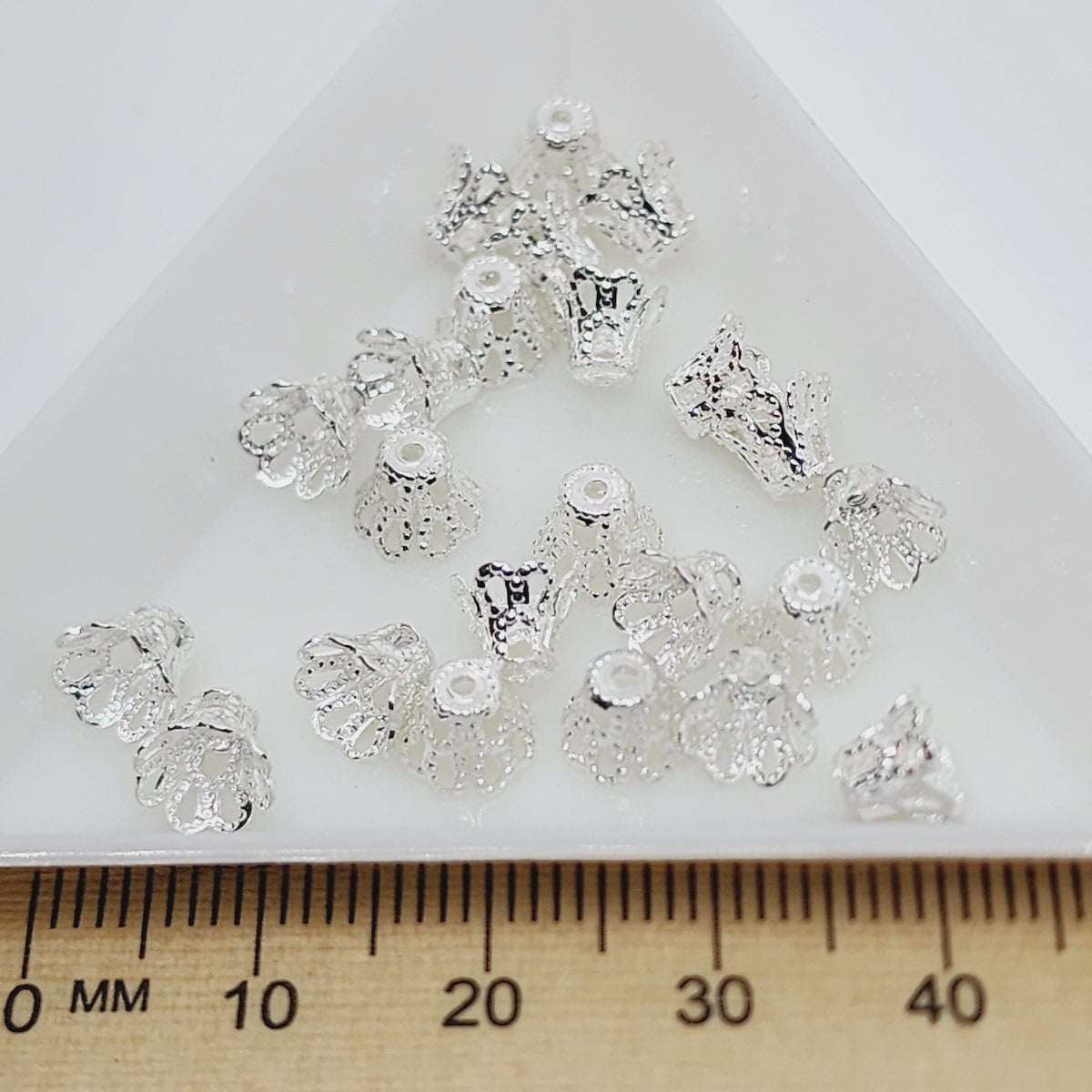 7x5mm Bead Cup (50) - Silver - Filigree