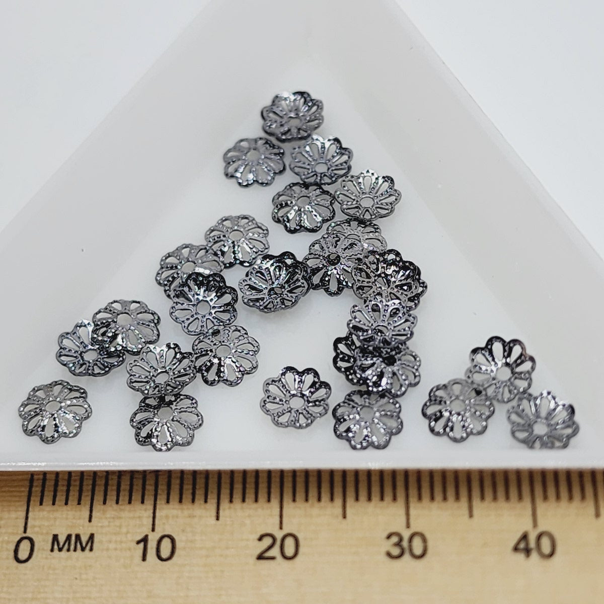 6mm Bead Cap (50) - Black Nickel - Filigree