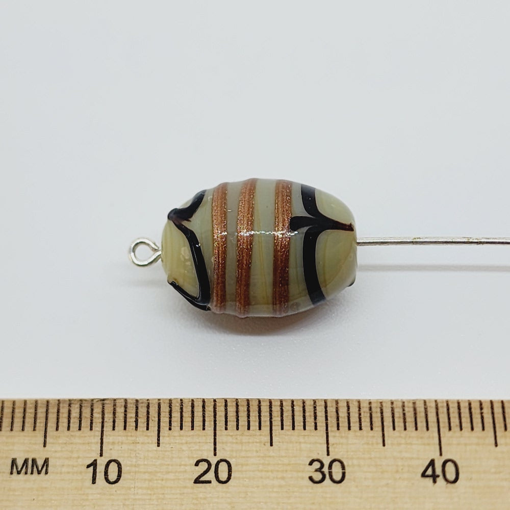19x14mm Oval (10) - Caramel Opaque w. Aventurine & Black - Glass Vintage Replica Trade Lampwork Beads