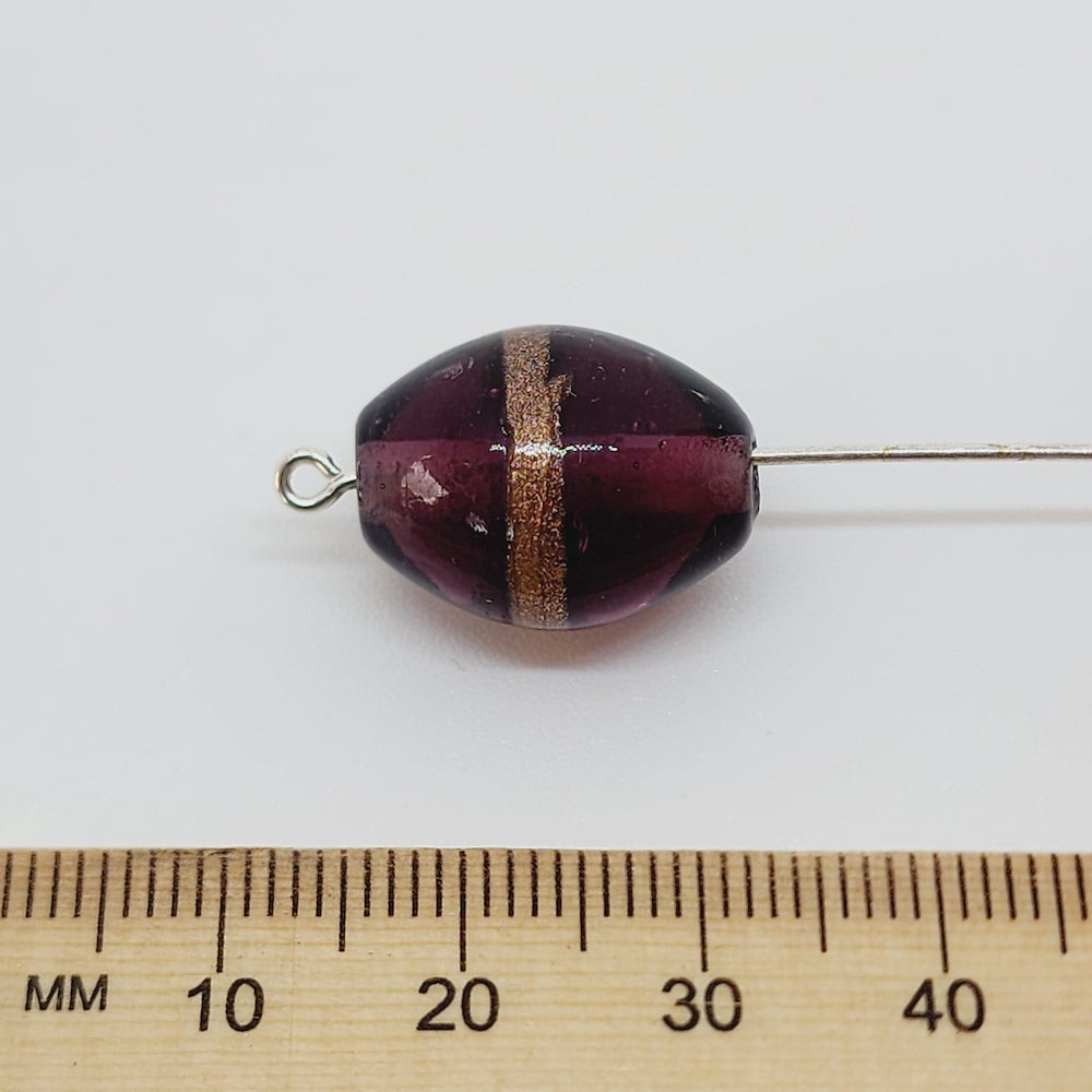 19x14mm Oval (10) - Amethyst Transparent w. Aventurine - Glass Vintage Replica Trade Lampwork Beads