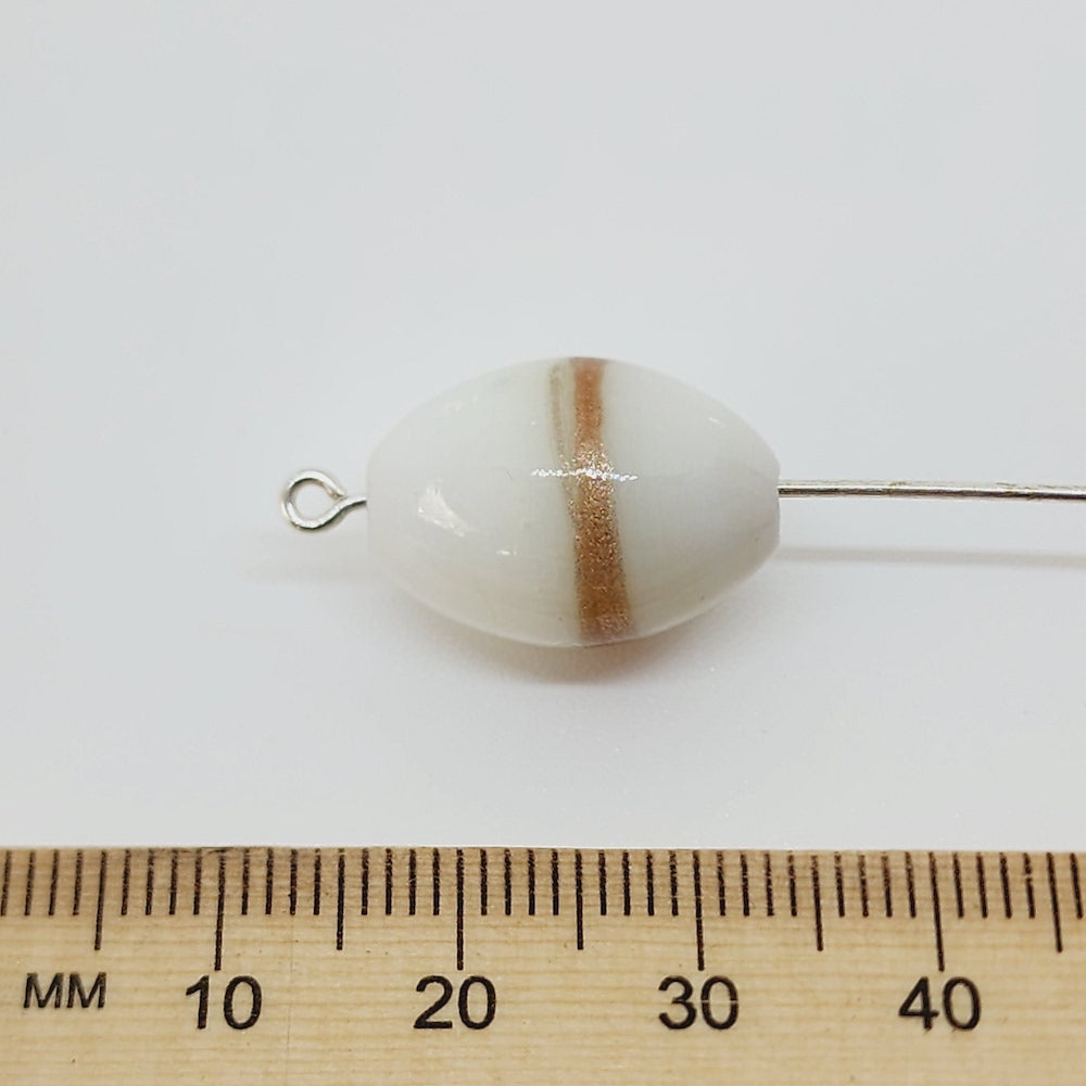19x14mm Oval (10) - White Opaque w. Aventurine - Glass Vintage Replica Trade Lampwork Beads - Bead Shack
