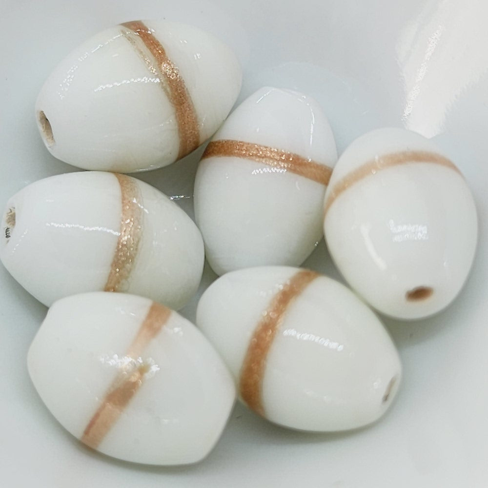 19x14mm Oval (10) - White Opaque w. Aventurine - Glass Vintage Replica Trade Lampwork Beads - Bead Shack