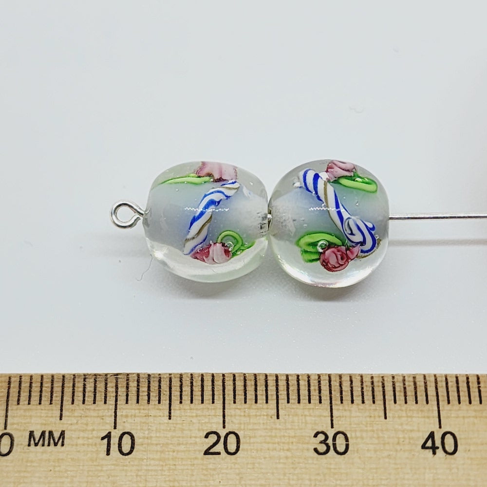 Candy Cane Bead (10) - Translucent White - Vintage Handmade Glass Lampwork Beads