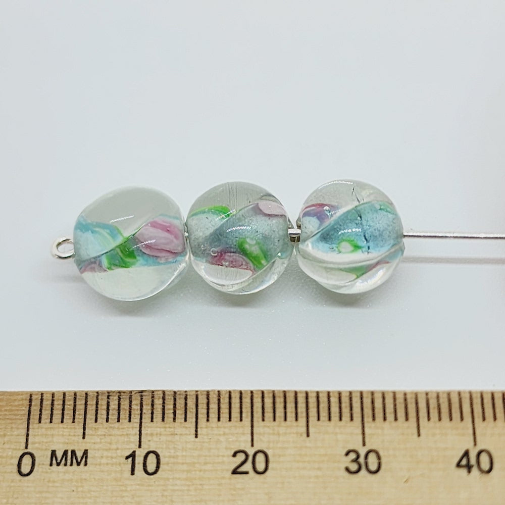 Floral Twist Bead (10) - Aqua - Vintage Handmade Glass Lampwork Beads