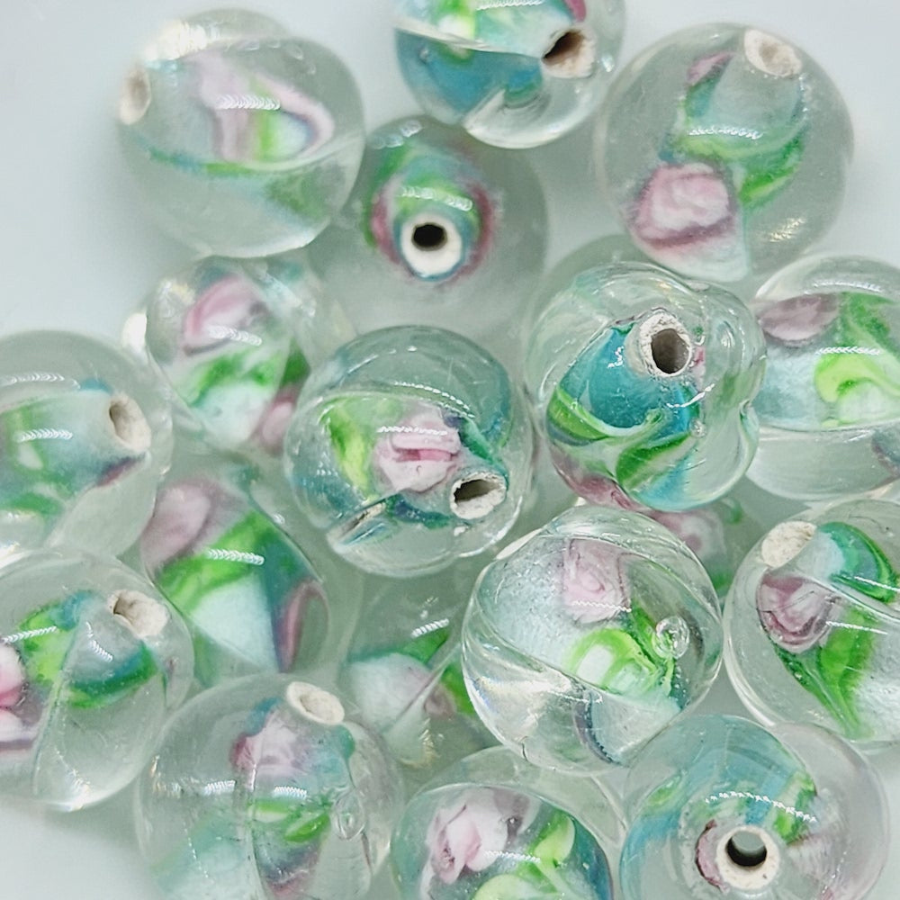 Floral Twist Bead (10) - Aqua - Vintage Handmade Glass Lampwork Beads