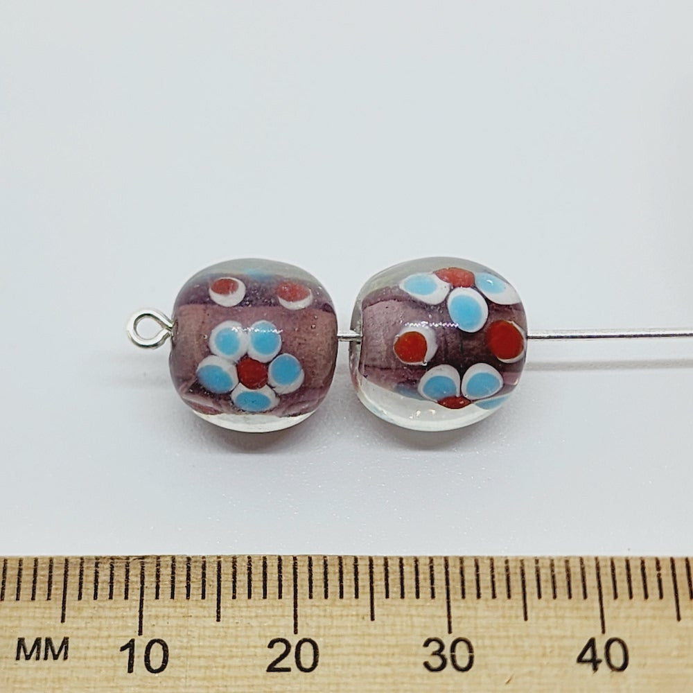 Floral Bead (10) - Amethyst - Vintage Handmade Glass Lampwork Beads