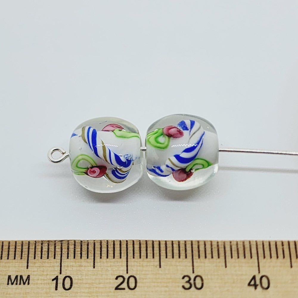 Candy Cane Bead (10) - White - Vintage Handmade Glass Lampwork Beads