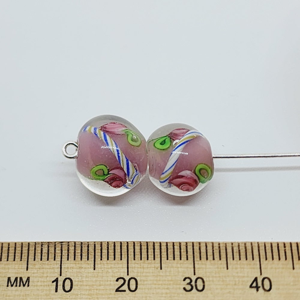 Candy Cane Bead (10) - Pink - Vintage Handmade Glass Lampwork Beads