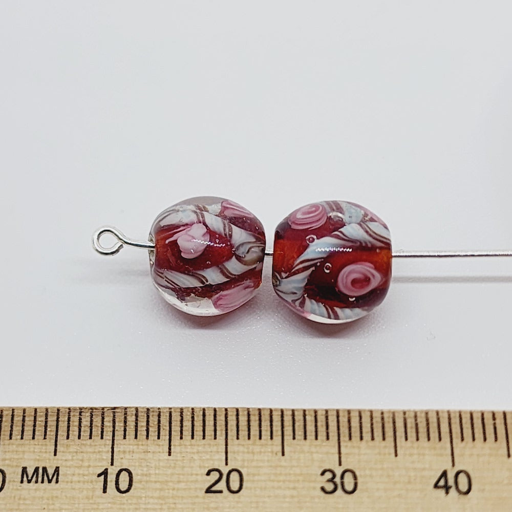 Candy Cane Bead (10) - Burnt Orange - Vintage Handmade Glass Lampwork Beads
