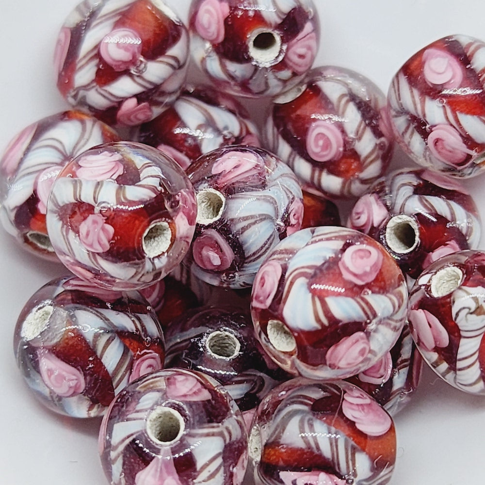 Candy Cane Bead (10) - Burnt Orange - Vintage Handmade Glass Lampwork Beads