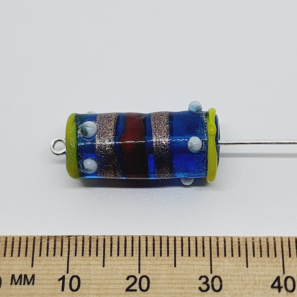 23x10mm Tube (5) - Aqua Blue Transparent w. Aventurine - Vintage Indian Lampwork Beads