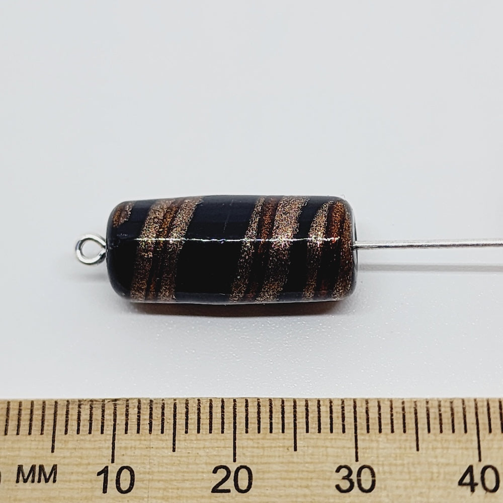 23x10mm Tube (10) - Black Opaque w. Aventurine & Red - Vintage Handmade Glass Lampwork Beads