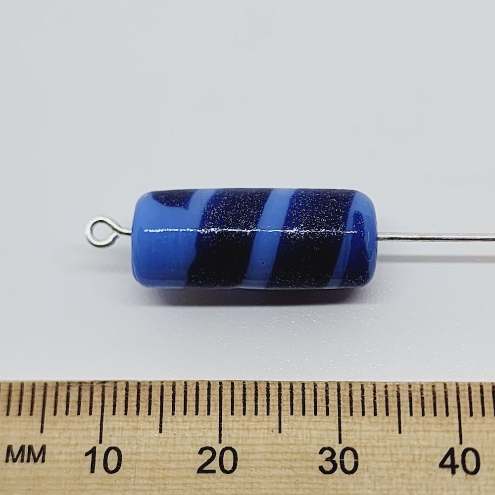 23x10mm Tube (10) - Light Blue Opaque w. Aventurine on Dark Blue - Vintage Handmade Glass Lampwork Beads