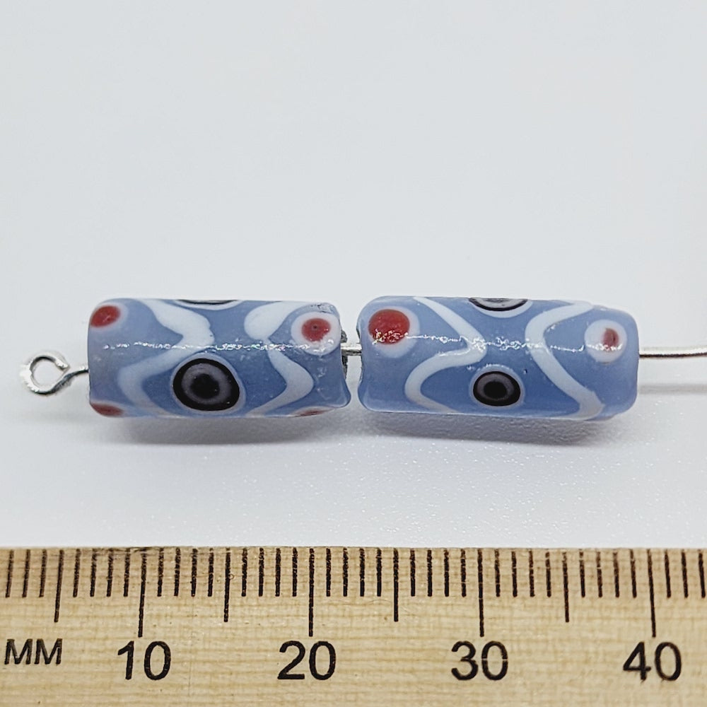 25mm Tube Eye Bead (5) - Pale Blue - Vintage Handmade Glass Lampwork Beads