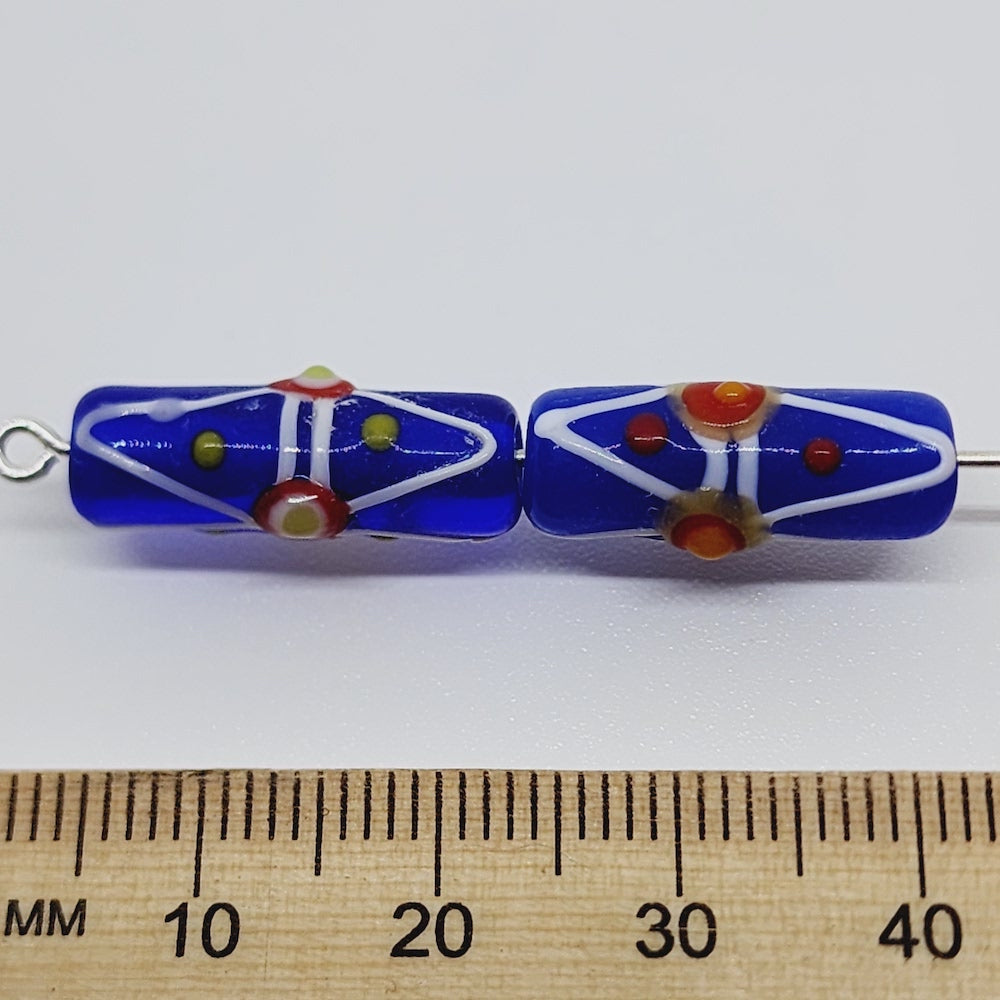 Eye Tube Bead (10) - Dark Blue Transparent - Vintage Handmade Glass Lampwork Beads