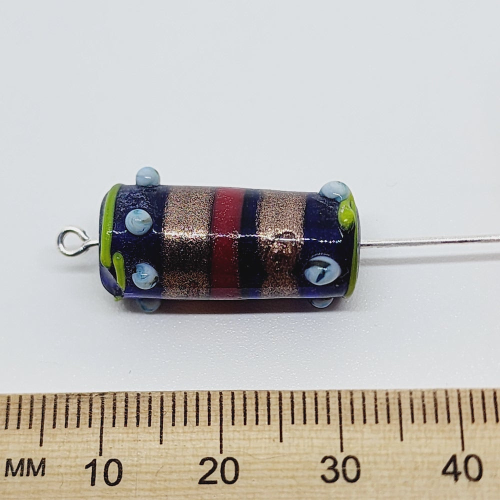 23x10mm Tube (5) - Blue Transparent w. Aventurine - Vintage Indian Lampwork Beads