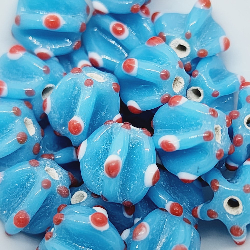 10mm Melon Bead (10) - Turquoise Blue Opaque - Vintage Handmade Glass Lampwork Beads