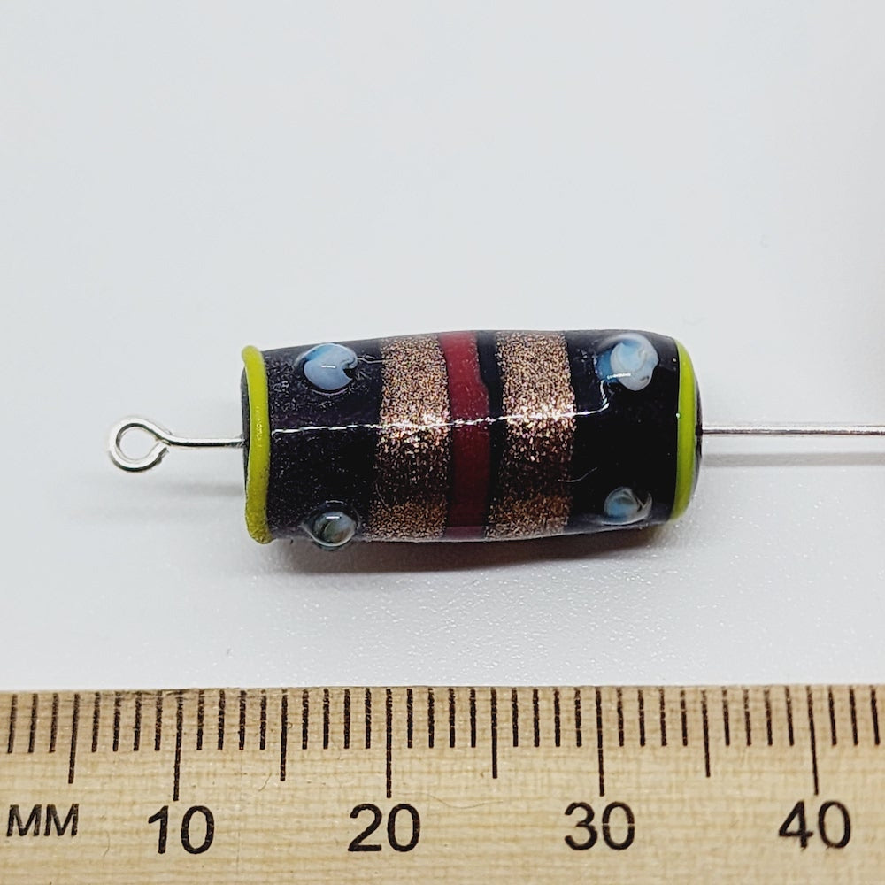 23x10mm Tube (5) - Purple Transparent w. Aventurine - Vintage Indian Lampwork Beads