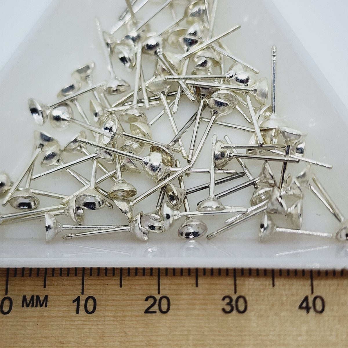 4mm Glue-In Cup Studs (20) - Silver