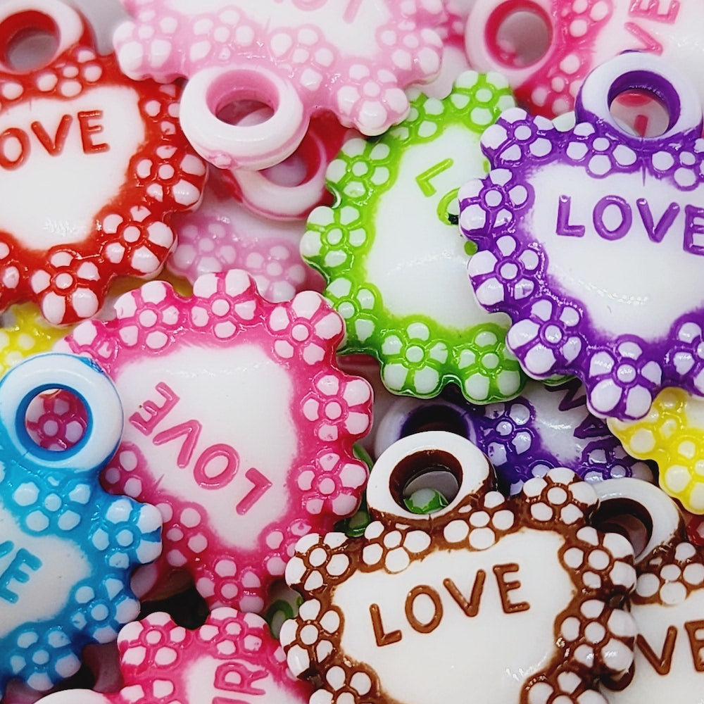 Love Heart Charm Beads - Mixed (25)