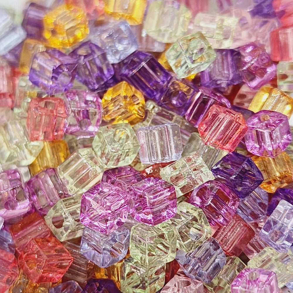 4mm Cube Beads (100) - Mixed Transparent
