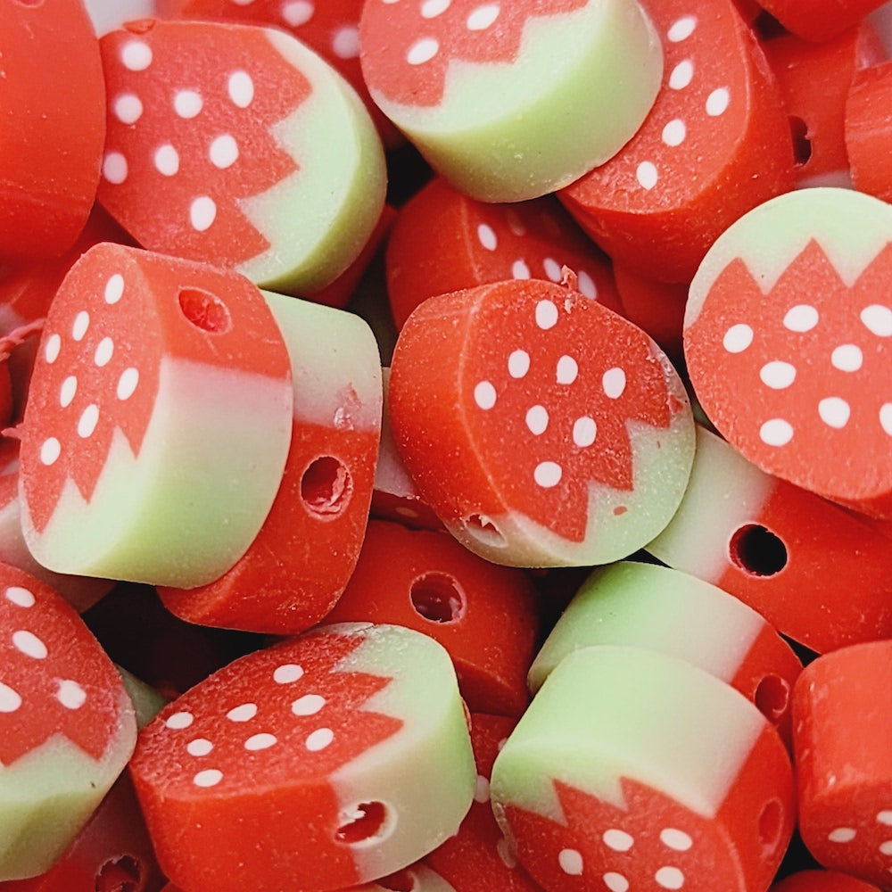Strawberry Beads (50) - Hand Made Clay