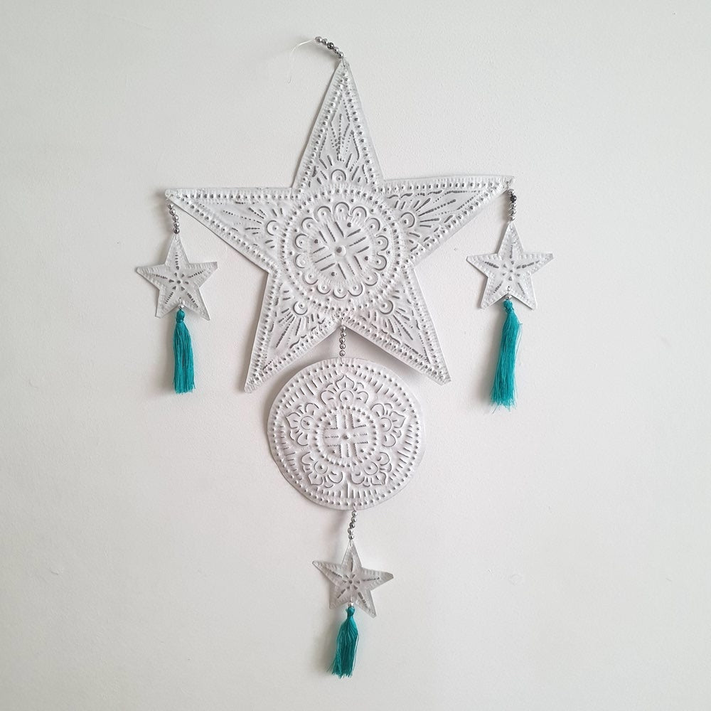 Pressed Metal Hanger Decoration - Star - White