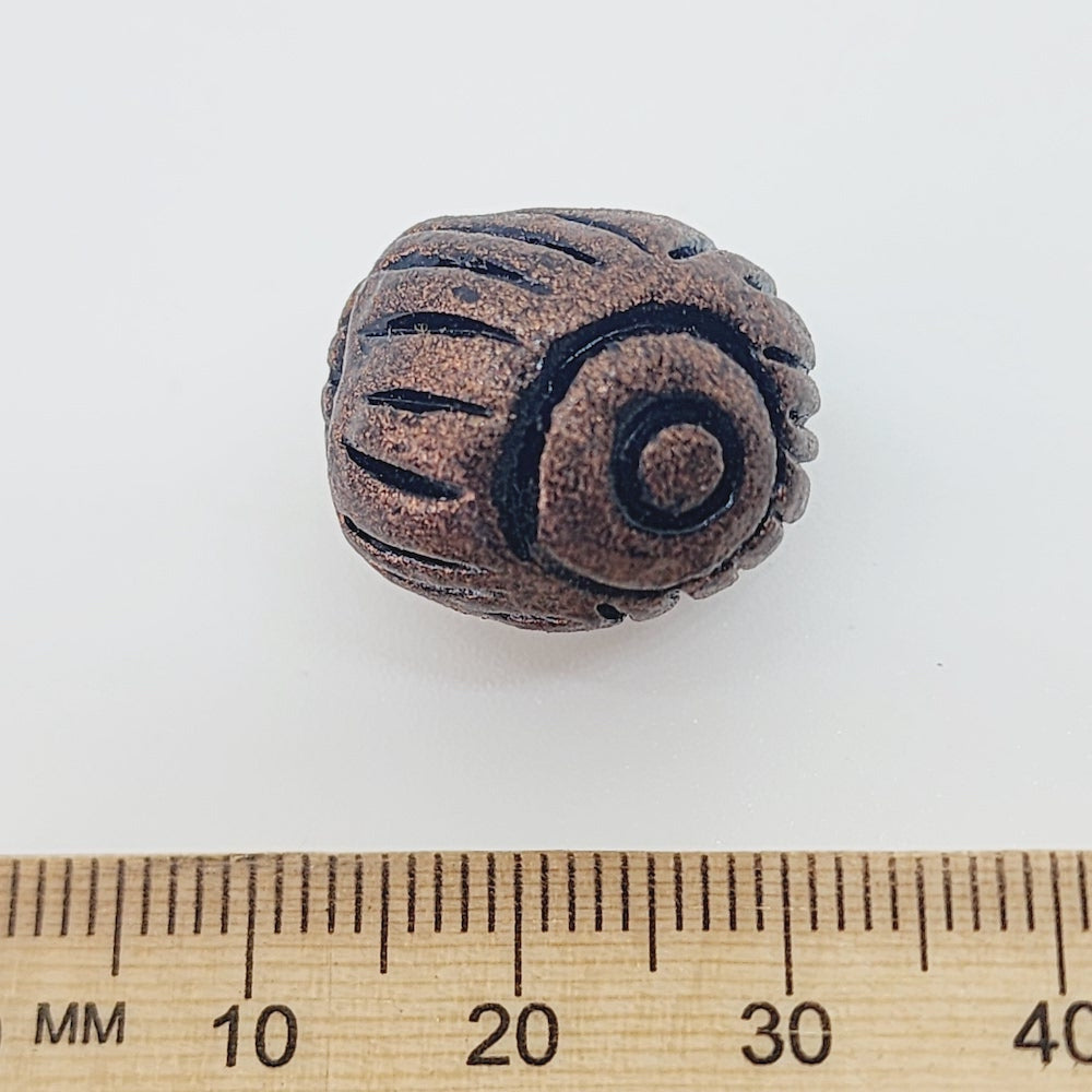 20x20mm Round w. Sun & Lines (10) - Antique Copper - Vintage Clay Beads - Bead Shack