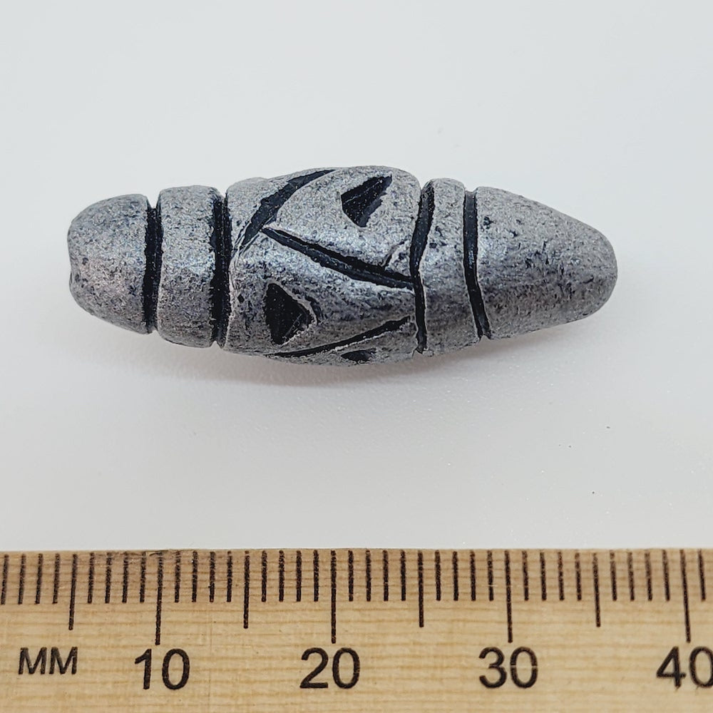 28x12mm Bicone w. Lines & Triangles (10) - Antique Silver - Vintage Clay Beads