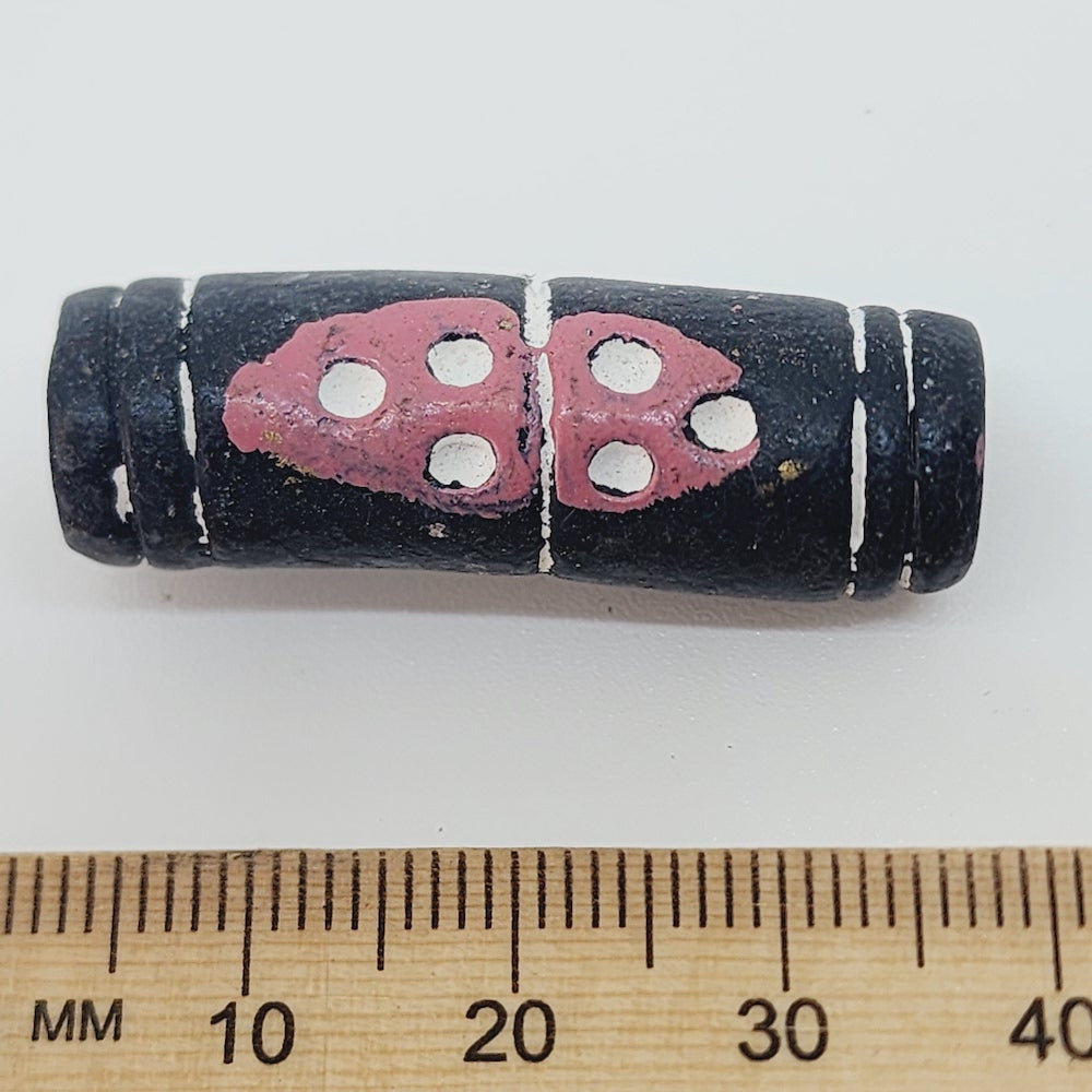 Long Tube (10) - Black w. Gold & Pink - Vintage Clay Beads