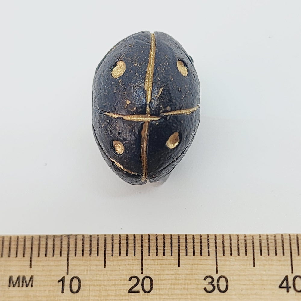 20x14mm Rondelle Clay (10) - Black w. Gold Dots - Vintage Clay Beads