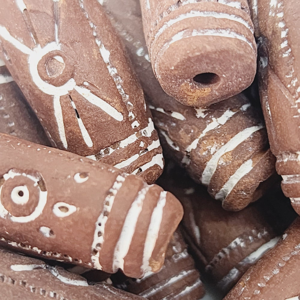30~35mm Tube (10) - Brown Terracotta - Vintage Clay Beads