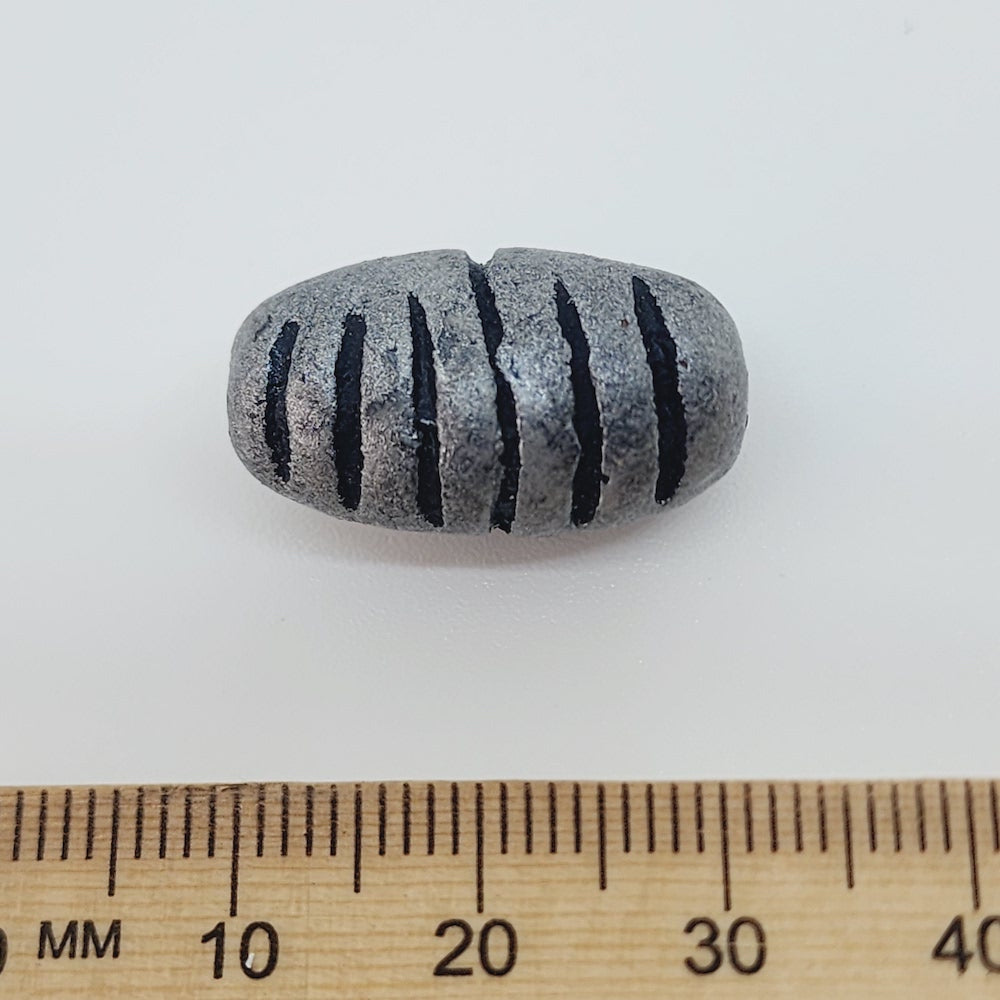 23x12mm Barrel Shaped w. Cuts (10) - Antique Silver - Vintage Clay Beads