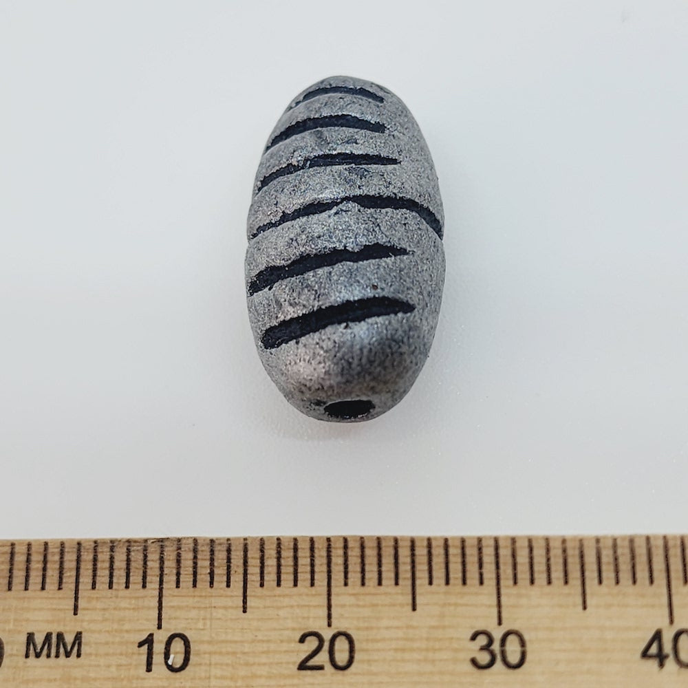 23x12mm Barrel Shaped w. Cuts (10) - Antique Silver - Vintage Clay Beads