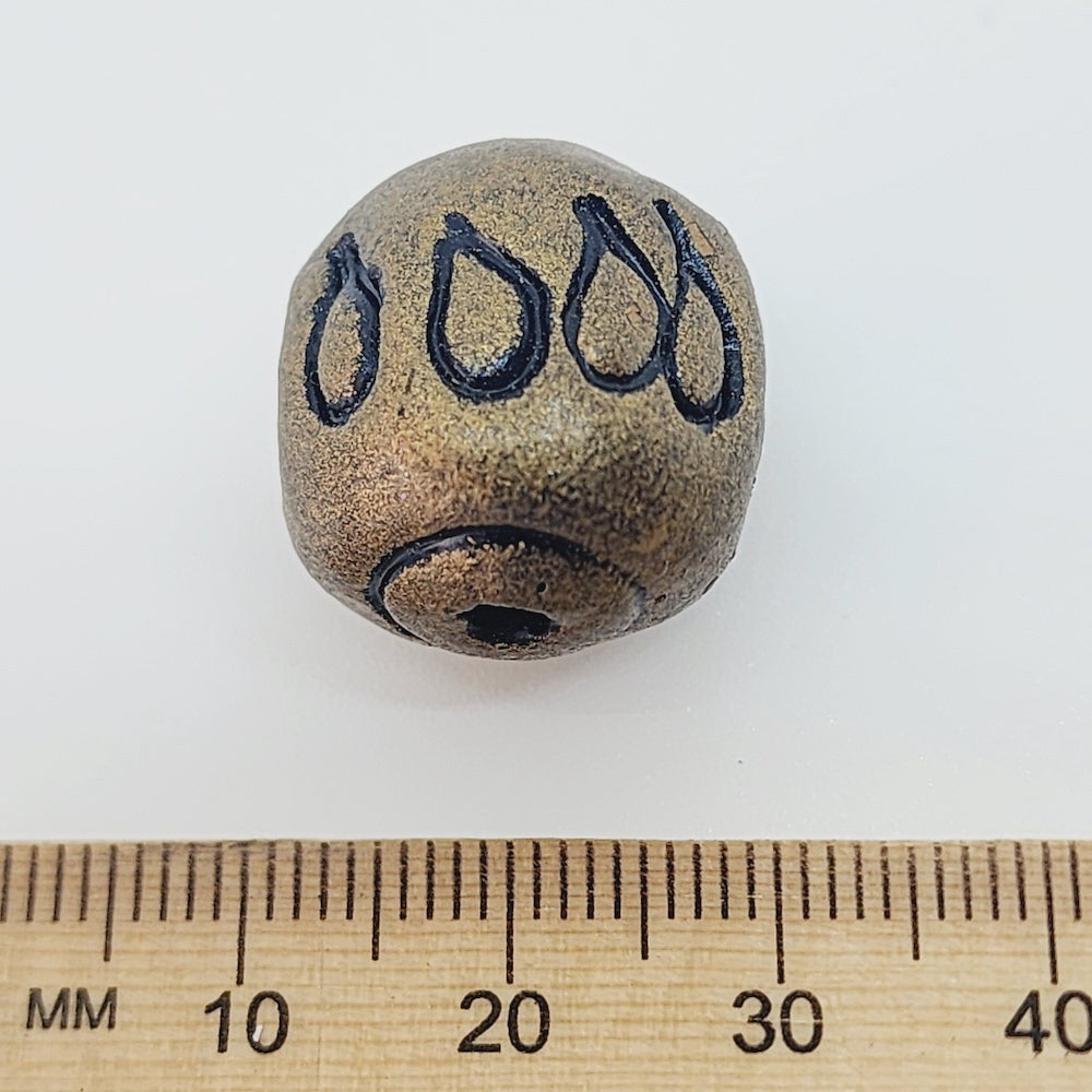 15x15mm Drum w. Teardrops (10) - Antique Gold - Vintage Clay Beads