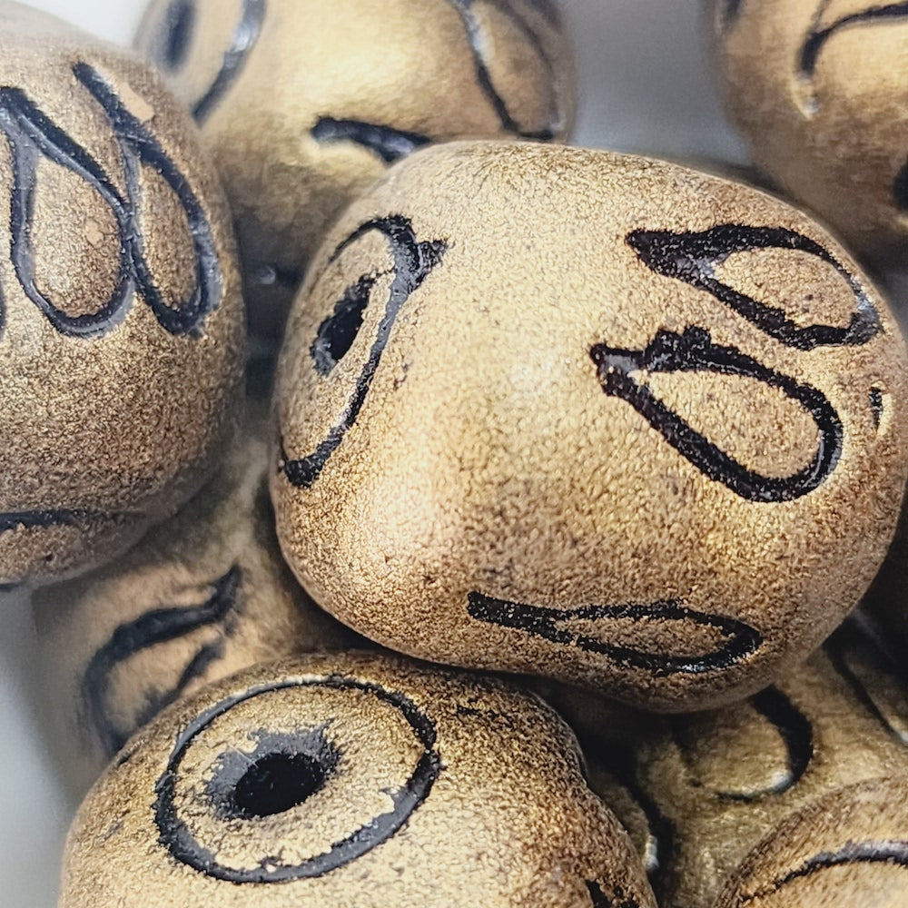 15x15mm Drum w. Teardrops (10) - Antique Gold - Vintage Clay Beads