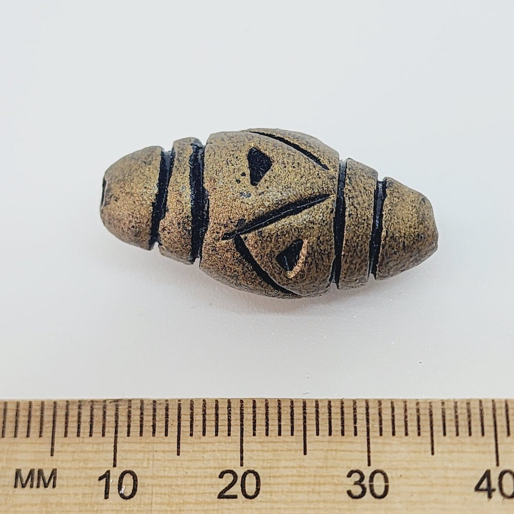 28x12mm Bicone w. Lines & Triangles (10) - Antique Gold - Vintage Clay Beads