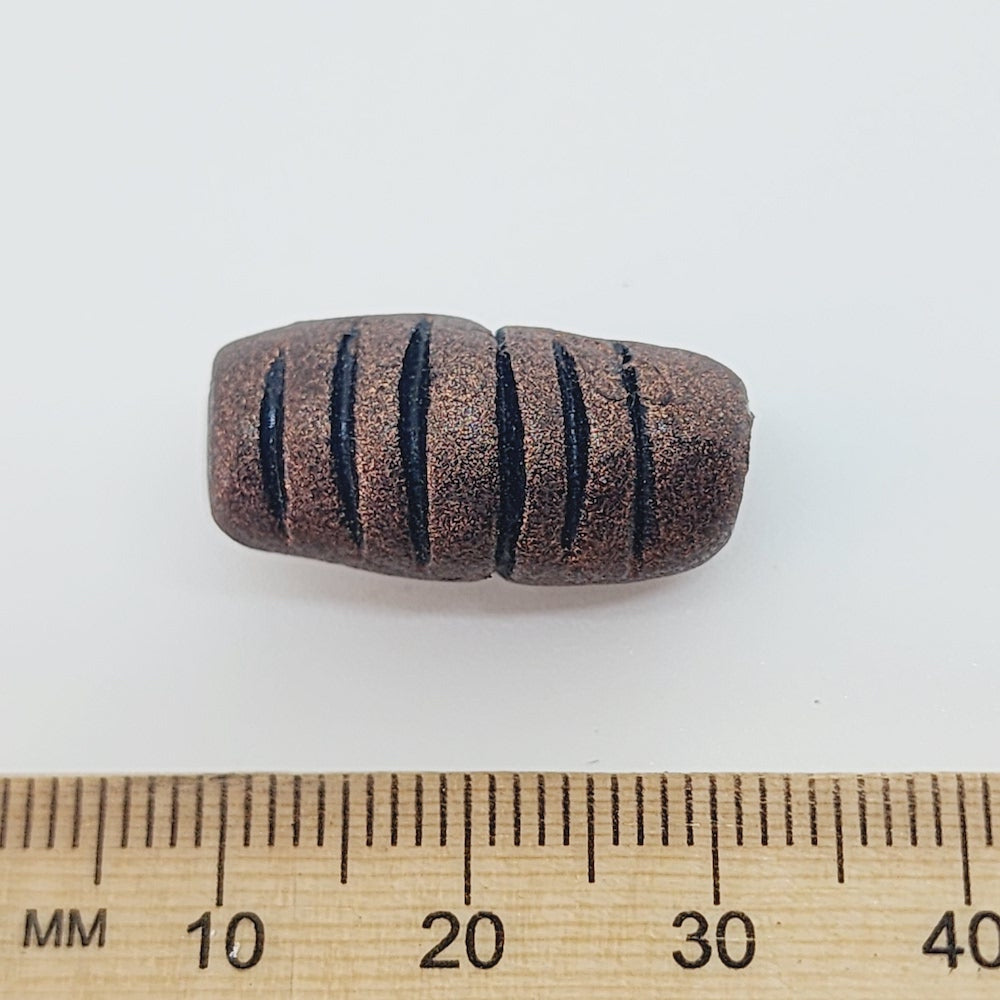 23x12mm Barrel Shaped w. Cuts (10) - Antique Copper - Vintage Clay Beads
