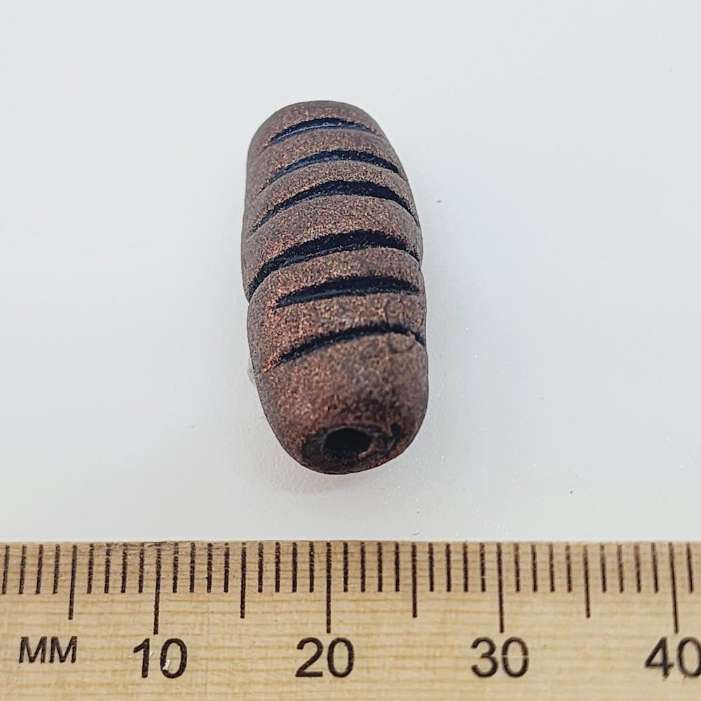 23x12mm Barrel Shaped w. Cuts (10) - Antique Copper - Vintage Clay Beads