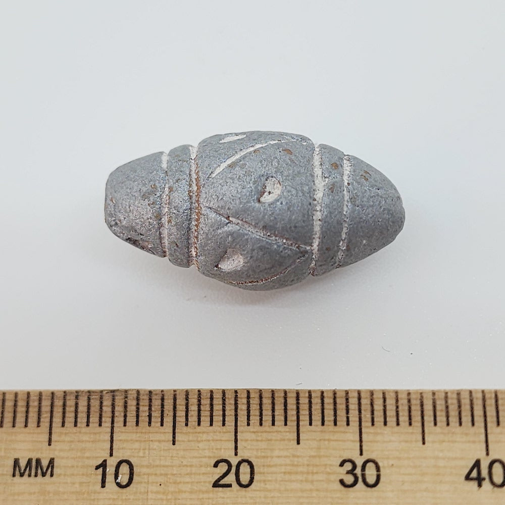 28x12mm Bicone w. Lines & Triangles (10) - Light Antique Silver - Vintage Clay Beads