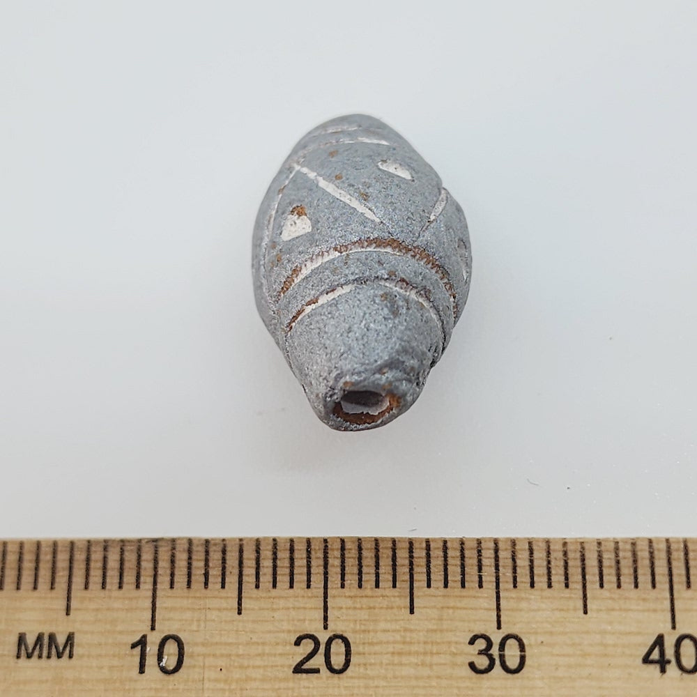 28x12mm Bicone w. Lines & Triangles (10) - Light Antique Silver - Vintage Clay Beads